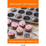 Letsii Yapışmaz 12 Gözlü Muffin Cupcake Kalıbı 38.1 x 26.6 cm - muffin kalıbı - 26 x 26 x 7 cm
