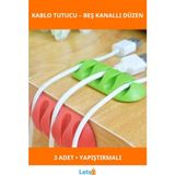 Letsii Yapıştırmalı 5 Kanallı Kablo Tutucu 3 Adet - Çok Renkli - Tek Ebat - Diğer Masaüstü Gereçleri