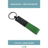 Letsii Yeşil Deri Metal Anahtarlık Kişisel İsim Yazılabilir