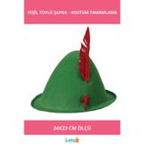 Letsii Yeşil Renk Kırmızı Tüylü Peter Pan Şapkası