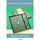 Letsii Yeşil Renk Şık Çizgili Defter Metal Kalem Hediye Seti - Çok Renkli - Defter & Ajanda