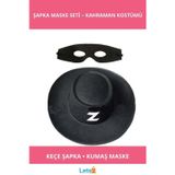 Letsii Yetişkin Zorro Şapka ve Maske Seti Siyah