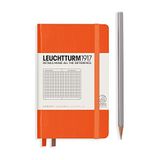 Leuchtturm1917 Not Defteri Cep Boy (A6), Sert Kapak, 187 Numaralandırılmış Sayfa, Kareli, Turuncu