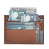 Lev Leather %100 Hakiki Minimalist Deri Cüzdan - El Yapımı Fermuarlı Kartlık, 8 Kart Yuvası, Eşsiz Tasarım, Minimal Bozuk Para Bölmeli Kredi Kartlık, Nakit Para Bölmeli Kartlık (Rustik Taba)
