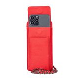 Lev Leather Deri Cüzdan & Telefon Kılıfı 2'si 1 Arada, Hakiki Deri, Zincir Askı, RFID Koruma, Telefon Bölmeli (6.9”e Kadar) Kadın Kartlık ve Cüzdan, Kredi Kartlık ve Nakit Bölmeli (Kırmızı)