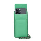 Lev Leather Deri Cüzdan & Telefon Kılıfı 2'si 1 Arada, Hakiki Deri, Zincir Askı, RFID Koruma, Telefon Bölmeli (6.9”e Kadar) Kadın Kartlık ve Cüzdan, Kredi Kartlık ve Nakit Bölmeli (Yeşil)
