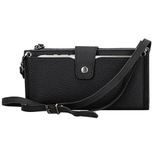 Lev Leather Hakiki Deri Kadın Cüzdan Çanta Askılı, Telefon Bölmeli, Kart ve Para Bölmeli, 12 Kart Yuvası, Fermuarlı Bölme, Çıkarılabilir Askılı Hakiki Deri Cüzdan Çanta (Siyah)