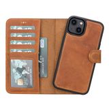 Lev Leather iPhone 14 ile uyumlu Hakiki Deri Cüzdan Kılıf - Kart Yuvalı, Tam Koruma, MagSafe Uyumlu, RFID Korumalı, Stantlı, Güçlü Manyetik Kapama - Üniseks (Antik Kahverengi)