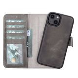 Lev Leather iPhone 14 ile uyumlu Hakiki Deri Cüzdan Kılıf - Kart Yuvalı, Tam Koruma, MagSafe Uyumlu, RFID Korumalı, Stantlı, Güçlü Manyetik Kapama - Üniseks (Gri)