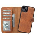Lev Leather iPhone 14 Plus ile uyumlu Hakiki Deri Cüzdan Kılıf - Kart Yuvalı, Tam Koruma, MagSafe Uyumlu, RFID Korumalı, Stantlı, Güçlü Manyetik Kapama - Üniseks (Antik Kahverengi)