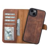 Lev Leather iPhone 14 Plus ile uyumlu Hakiki Deri Cüzdan Kılıf - Kart Yuvalı, Tam Koruma, MagSafe Uyumlu, RFID Korumalı, Stantlı, Güçlü Manyetik Kapama - Üniseks (Antik Koyu Kahverengi)