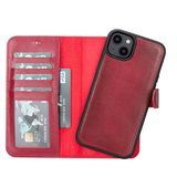 Lev Leather iPhone 14 Plus ile uyumlu Hakiki Deri Cüzdan Kılıf - Kart Yuvalı, Tam Koruma, MagSafe Uyumlu, RFID Korumalı, Stantlı, Güçlü Manyetik Kapama - Üniseks (Kırmızı)