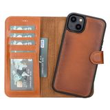 Lev Leather iPhone 14 Plus ile uyumlu Hakiki Deri Cüzdan Kılıf - Kart Yuvalı, Tam Koruma, MagSafe Uyumlu, RFID Korumalı, Stantlı, Güçlü Manyetik Kapama - Üniseks (Rustik Taba)