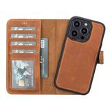 Lev Leather iPhone 14 Pro ile uyumlu Hakiki Deri Cüzdan Kılıf - Kart Yuvalı, Tam Koruma, MagSafe Uyumlu, RFID Korumalı, Stantlı, Güçlü Manyetik Kapama - Üniseks (Antik Kahverengi)