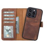 Lev Leather iPhone 14 Pro ile uyumlu Hakiki Deri Cüzdan Kılıf - Kart Yuvalı, Tam Koruma, MagSafe Uyumlu, RFID Korumalı, Stantlı, Güçlü Manyetik Kapama - Üniseks (Antik Koyu Kahverengi)