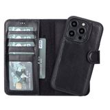 Lev Leather iPhone 14 Pro ile uyumlu Hakiki Deri Cüzdan Kılıf - Kart Yuvalı, Tam Koruma, MagSafe Uyumlu, RFID Korumalı, Stantlı, Güçlü Manyetik Kapama - Üniseks (Rustik Siyah)