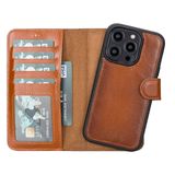 Lev Leather iPhone 14 Pro ile uyumlu Hakiki Deri Cüzdan Kılıf - Kart Yuvalı, Tam Koruma, MagSafe Uyumlu, RFID Korumalı, Stantlı, Güçlü Manyetik Kapama - Üniseks (Rustik Taba)