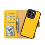 Lev Leather iPhone 14 Pro ile uyumlu Hakiki Deri Cüzdan Kılıf - Kart Yuvalı, Tam Koruma, MagSafe Uyumlu, RFID Korumalı, Stantlı, Güçlü Manyetik Kapama - Üniseks (Sarı)