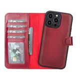 Lev Leather iPhone 14 Pro Max ile uyumlu Hakiki Deri Cüzdan Kılıf - Kart Yuvalı, Tam Koruma, MagSafe Uyumlu, RFID Korumalı, Stantlı, Güçlü Manyetik Kapama - Üniseks (Kırmızı)