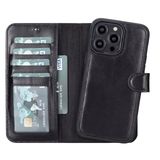 Lev Leather iPhone 14 Pro Max ile uyumlu Hakiki Deri Cüzdan Kılıf - Kart Yuvalı, Tam Koruma, MagSafe Uyumlu, RFID Korumalı, Stantlı, Güçlü Manyetik Kapama - Üniseks (Rustik Siyah)