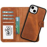Lev Leather iPhone 15 Plus ile uyumlu Hakiki Deri Cüzdan Kılıf - Kart Yuvalı, Tam Koruma, MagSafe Uyumlu, RFID Korumalı, Stantlı, Güçlü Manyetik Kapama - Üniseks (Antik Kahverengi)