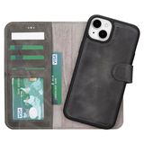 Lev Leather iPhone 15 Plus ile uyumlu Hakiki Deri Cüzdan Kılıf - Kart Yuvalı, Tam Koruma, MagSafe Uyumlu, RFID Korumalı, Stantlı, Güçlü Manyetik Kapama - Üniseks (Gri)