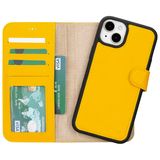 Lev Leather iPhone 15 Plus ile uyumlu Hakiki Deri Cüzdan Kılıf - Kart Yuvalı, Tam Koruma, MagSafe Uyumlu, RFID Korumalı, Stantlı, Güçlü Manyetik Kapama - Üniseks (Sarı)