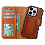 Lev Leather iPhone 15 Pro ile uyumlu Hakiki Deri Cüzdan Kılıf - Kart Yuvalı, Tam Koruma, MagSafe Uyumlu, RFID Korumalı, Stantlı, Güçlü Manyetik Kapama - Üniseks (Rustik Taba)