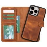 Lev Leather iPhone 15 Pro Max ile uyumlu Hakiki Deri Cüzdan Kılıf - Kart Yuvalı, Tam Koruma, MagSafe Uyumlu, RFID Korumalı, Stantlı, Güçlü Manyetik Kapama - Üniseks (Antik Kahverengi)