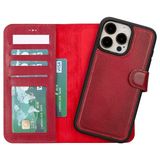 Lev Leather iPhone 15 Pro Max ile uyumlu Hakiki Deri Cüzdan Kılıf - Kart Yuvalı, Tam Koruma, MagSafe Uyumlu, RFID Korumalı, Stantlı, Güçlü Manyetik Kapama - Üniseks (Kırmızı)