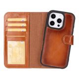Lev Leather iPhone 16 Pro Max ile uyumlu Hakiki Deri Cüzdan Kılıf - Kart Yuvalı, Tam Koruma, MagSafe Uyumlu, RFID Korumalı, Stantlı, Güçlü Manyetik Kapama - Üniseks (Rustik Taba)