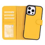 Lev Leather iPhone 16 Pro Max ile uyumlu Hakiki Deri Cüzdan Kılıf - Kart Yuvalı, Tam Koruma, MagSafe Uyumlu, RFID Korumalı, Stantlı, Güçlü Manyetik Kapama - Üniseks (Sarı)