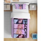 Leva Home Black Pink Kpop Desenli 3D Dijital Baskılı Tek Kişilik Çarşafsız Genç Kız Çocuk Nevresim Takımı - Pembe - 160 x 220 cm