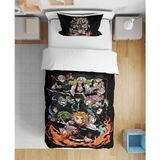 Leva Home Demon Slayer Anime Desenli 3D Dijital Baskılı Tek Kişilik Çarşafsız Nevresim Takımı - Siyah - 160 x 220 cm