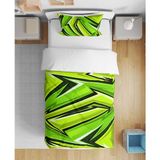 Leva Home Modern Yeşil Çizgiler Desenli 3D Dijital Baskılı Tek Kişilik Çarşafsız Nevresim Takımı - 160 x 220 cm