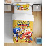 Leva Home Sonic Mania Desenli 3D Dijital Baskılı Tek Kişilik Çarşafsız Erkek Çocuk Nevresim Takımı - Sarı - 160 x 220 cm