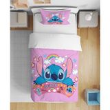 Leva Home Stich Desenli 3D Dijital Baskılı Tek Kişilik Kız Çocuk Çarşafsız Nevresim Takımı Uyku Seti - Pembe - 160 x 220 cm