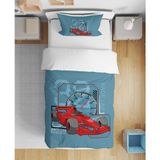 Leva Home Yarış Arabası Desenli 3D Dijital Baskılı Tek Kişilik Çarşafsız Erkek Çocuk Nevresim Takımı - Mavi - 160 x 220 cm