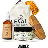 Levand Bakım Seti - Amber Siyah Sabunu + At Kılı Fırçası + Kese + Vücut Yağı 4'Lü Set