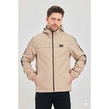 Level High Erkek Spor Yağmurluk Bej – Kapüşonlu, Siyah Şerit Detaylı, Hafif Rüzgarlık, Outdoor Mevsimlik