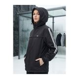LEVEL HİGH Kadın Spor Yağmurluk Siyah – Kapüşonlu, Beyaz Şerit Detaylı, Hafif Rüzgarlık, Outdoor Mevsimlik