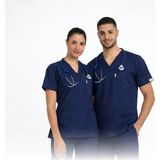 Levent Unisex Scrubs Üstü – 4 Yönlü Esnek, Nem Emici ve 3 Cepli Doktor / Hemşire Üstü - Lacivert