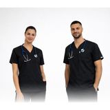 Levent Unisex Scrubs Üstü – Likralı, Nem Emici ve 3 Cepli Doktor / Hemşire Üstü - Siyah - 3XL