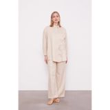 Levidor Açık Bej Nakış Gül Detaylı Tunik Takım
