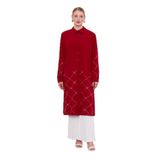levidor Baklava Desen Taş Baskılı Tunik, 50, 210150, Bordo, Kadın