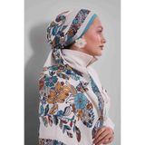 levidor Çiçek Yaprak Desen Eşarp, 100 x 100, Aura, Turkuaz, Kadın