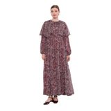 levidor Etnik Desenli Şifon Elbise, 38, V7038, Bordo, Kadın
