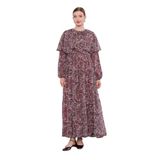 levidor Etnik Desenli Şifon Elbise, 44, V7037, Bordo, Kadın