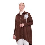 levidor Gül Broş Detaylı Kaşmir Tunik, 1, 210109, Kahve, Kadın