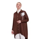 levidor Gül Broş Detaylı Kaşmir Tunik, 2, 210109, Kahve, Kadın